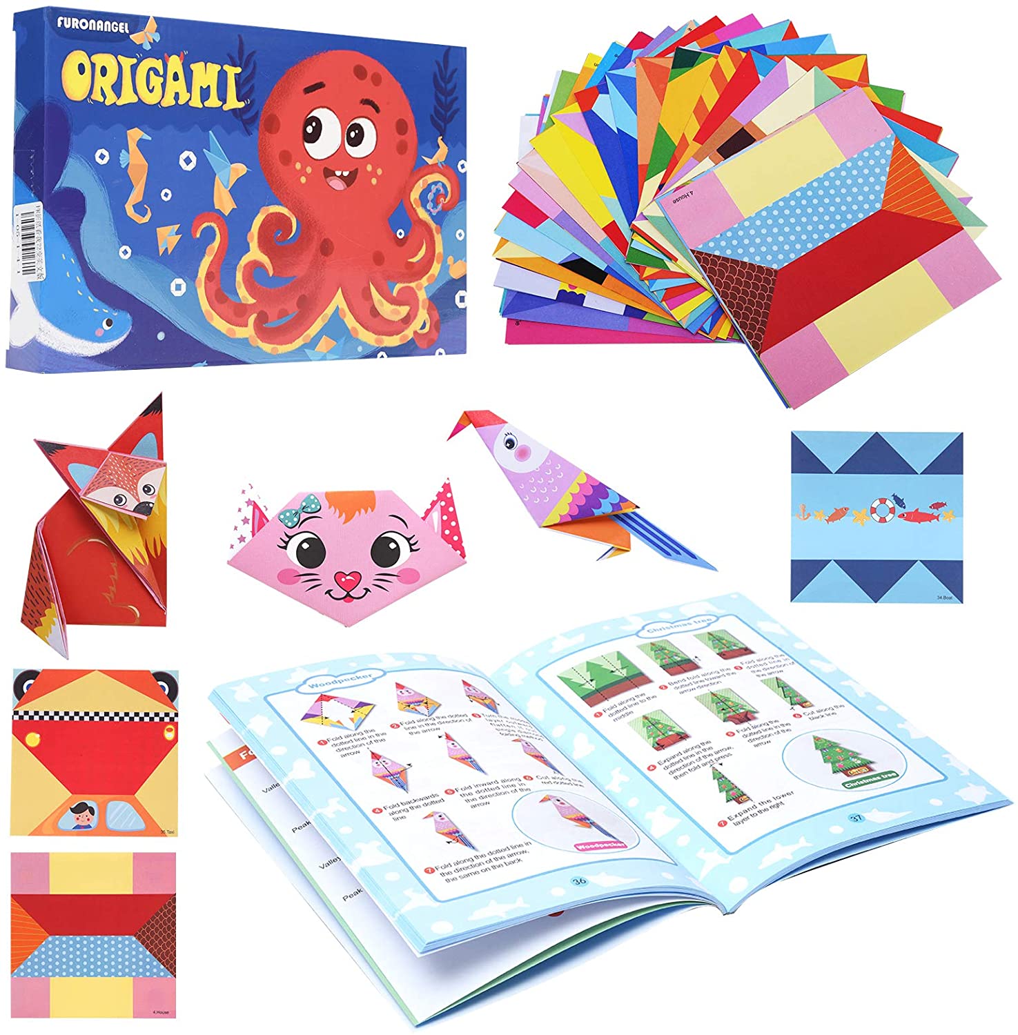 Lnkoo 152 Sheets Colorful Kids Origami Kit Double Sided Vivid Origami Papers Projects Pages Instructional Origami Book for Kids Adults Beginners